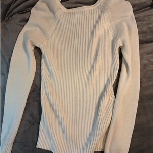 Guess Cream Ribbed Scoop-Neck Sweater